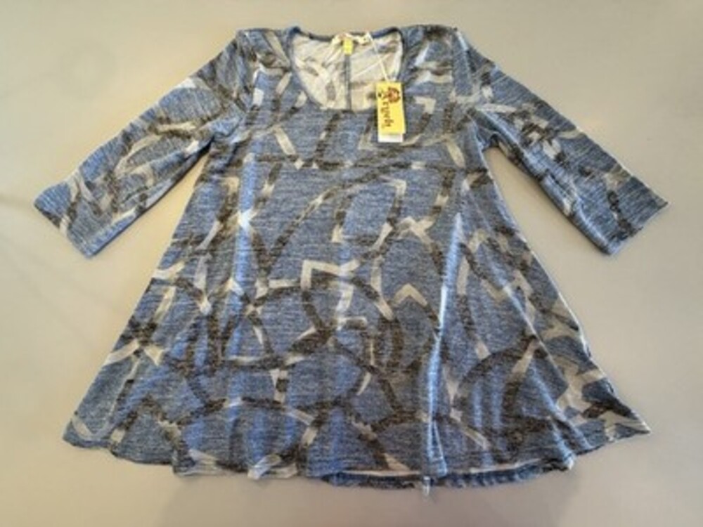 NWT Blue and Black Geometric Print Tunic by The Brand Aryeh. Size Medium